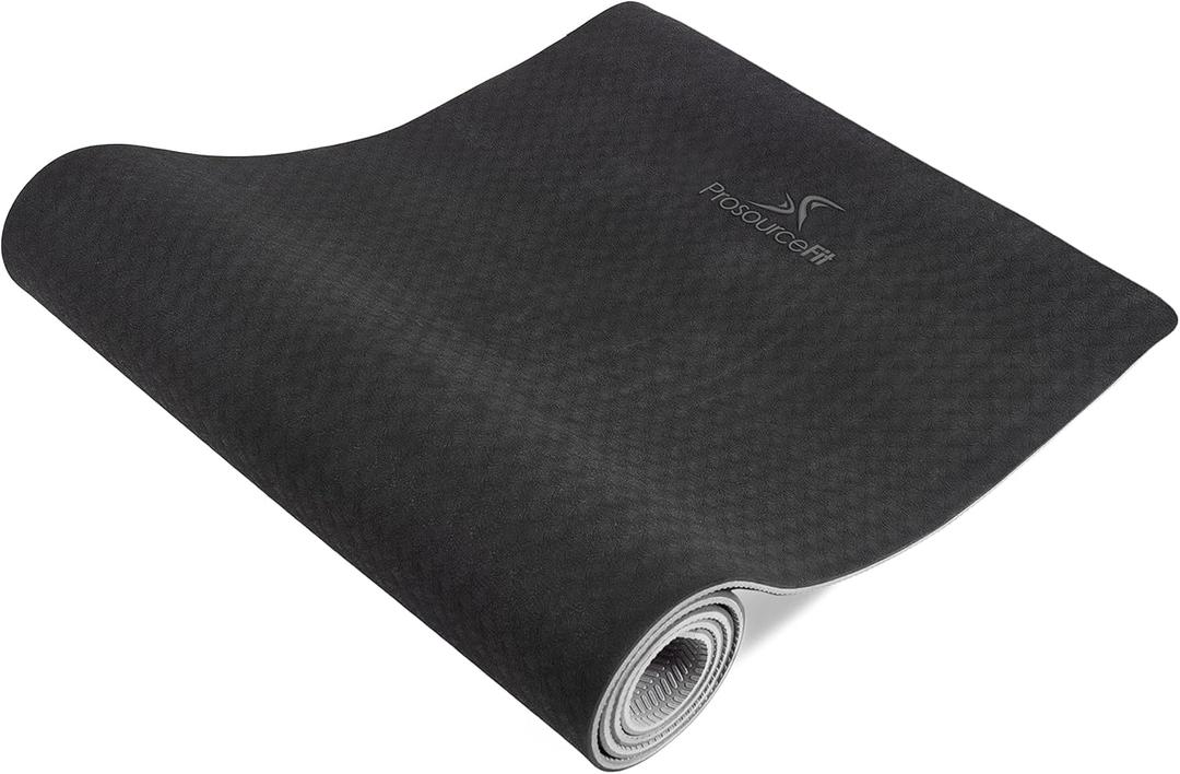 ProsourceFit Natura TPE Yoga Mat 1/ 4" (6mm) Thick, 72" Long, Reversible with High-Density Cushion & Non-slip Texture, Eco-conscious & Hygienic, Black/ Grey