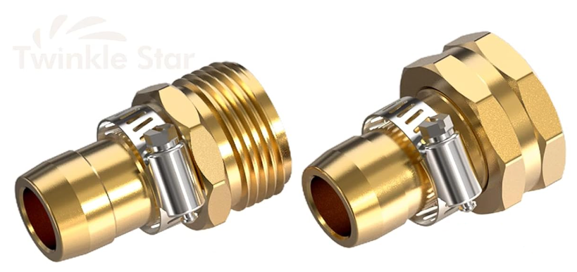 Twinkle Star Garden Hose Repair Connector with Clamps, Male and Female Garden Hose Repair Kit, Fit for 3/4" or 5/8" Garden Hose Fitting