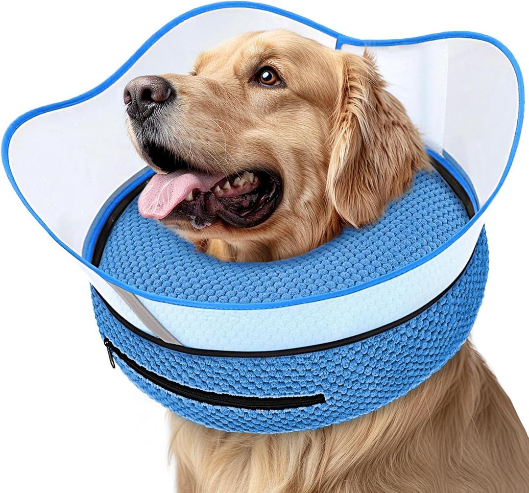 Supet Raised Inflatable Dog Cone Alternative Collars for After Surgery, Dog Donut Collar After Surgery, Soft Pet Cone for Small Medium Large Dogs to Stop Licking (M(Neck 9"-12.5"), Blue)