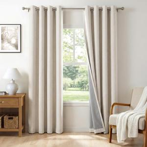 100% Blackout Shield Sliding Door Curtains, Extra Wide Curtains 63 Inch Long, Patio Door Grommet Drapes for Living Room, 50W x 63L, Beige