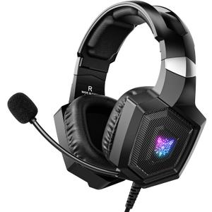 Gaming Headset with Microphone, Gaming Headphones Compatible for PS4 PS5 Xbox PC with RGB Lights, PlayStation Headset with Noise Reduction 7.1 Surround Sound Over-Ear and Wired 3.5mm Jack (Black)