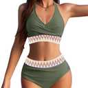 AI'MAGE Women High Waisted Bikini Sets Tummy Control Swimsuits Two Piece Swim Suits 2025 Color Block Halter Bathing Suits, S