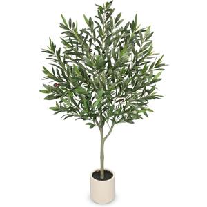 Hollyone Faux Olive Tree with Pot 4.2FT Small Fake Olive Tree Indoor 50.4inch with Natural Wood Trunk and Lifelike Fruits Potted Artificial Tree Plant Home Office Modern Housewarming Decoration Gift