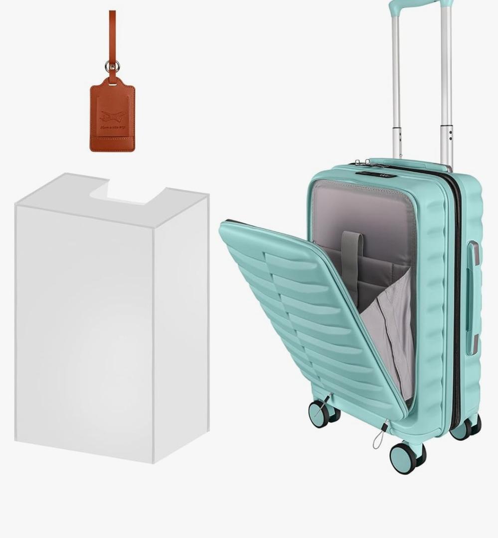 22×14×9 Airline Approved Carry On Luggage with Front Open Pocket Expandable, Spinner Wheels, ABS+PC Hardshell Small 20inch Suitcase with Protective Cover and Luggage Tag, Mint Green 3 sustainability features