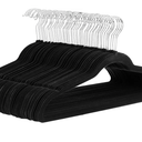 Basics Slim Velvet NonSlip Space Saving Suit Clothes Hangers for Closet Organization, Black/Silver, 30Pack