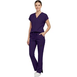 VIAOLI Scrubs for Women - V-Neck Top & Cargo Pants Uniform Womens Medical Scrubs Set for Nurses, Doctors, Size XL