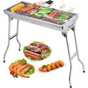 Barbecue Charcoal Grill Stainless Steel Folding Portable BBQ Tool Kits for Outdoor Cooking Camping Hiking Picnics Tailgating Backpacking or Any Outdoor Event (Large)