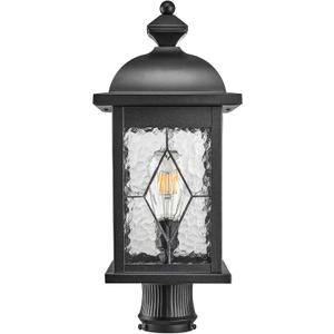 Outdoor Post Lights Exterior Pillar Lantern with Water Ripple Handmade Glass Black Finish 21 Inch Height Large Size Outdoor Post Lighting Fixtures for Walkway Porches Doorway or Garden, 21.2 inch