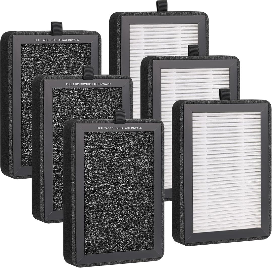 6 Pack LV-H128 Replacement Filter for Levoit Air Purifier, Compatible with LV-H128 / PUURVSAS (HM669A) / ROVACS (RV60) Air Purifier, 3 in 1 True HEPA Filtration System