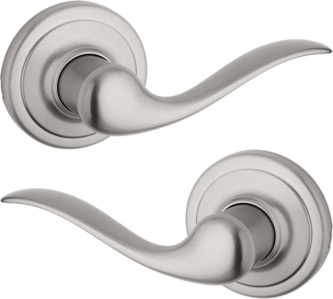 Kwikset Tustin Interior Passage Door Handle, Lever For Closet and Hallway Doors, Reversible Non-Locking Handle Lever, Satin Nickel, with Microban Protection