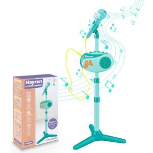 Kids Bluetooth Karaoke Machine with Adjustable Stand, 5-in-1 Karaoke Microphone Toy with Voice Changer, Singing Recorder, Speaker & Lights  Birthday for Girls Boys-Green