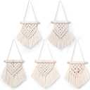 WILLBOND 5 Pcs Mini Macrame Wall Hanging Decor Boho Summer Handmade Woven Tapestry Tassel Wall Hanging Ornaments Christmas Tree Ornaments for Apartment Room Home Office Summer Christmas Decoration