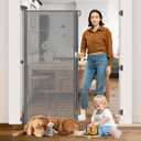 65 Extra Tall Pet Gate Indoor Gate 55 Wide Baby Gate Retractable Dog Gate Outdoor Gates for Decks Retractable Baby Gates for Doorways Tall Dog Gate for Front Door Mesh Gates for Kids or Pets, Gray