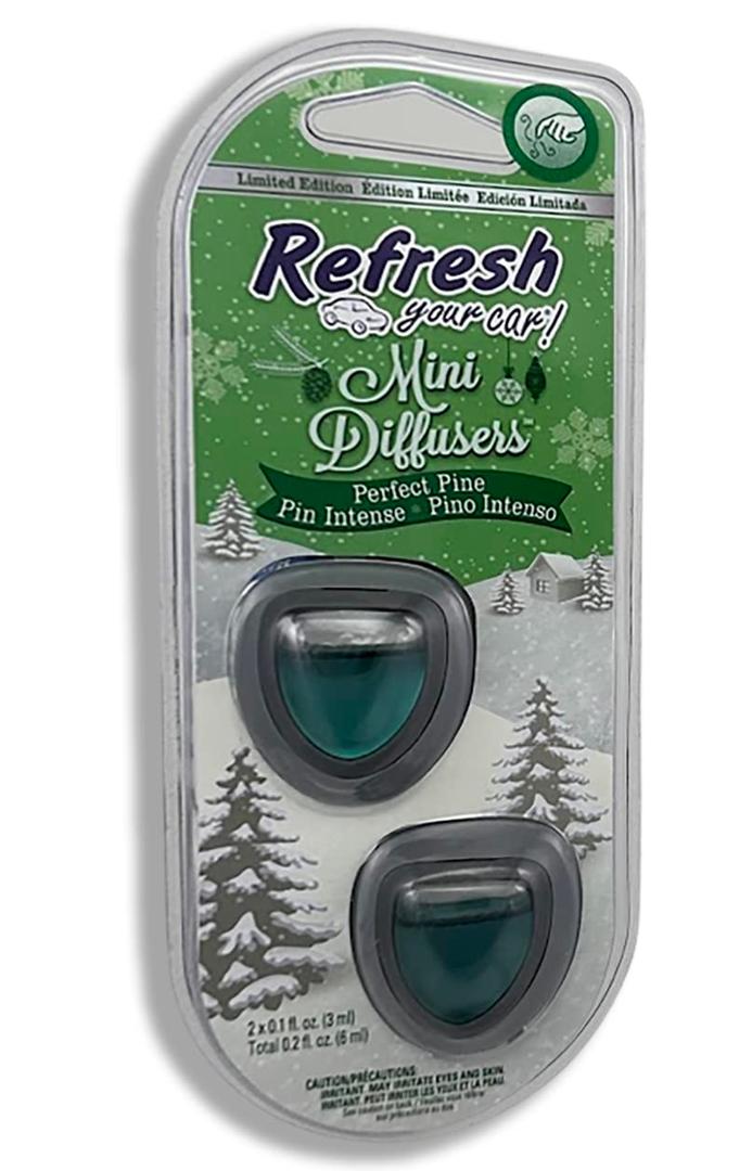 Refresh Car Air Freshener Vent Clip and Mini Car Oil Diffuser, Long-Lasting Odor Eliminator for Up to 90 days (Perfect Pine, 2 Packs)