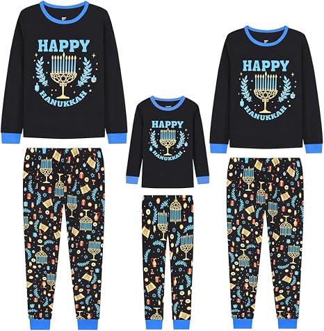 Joyond Matching Family Hanukkah Pajamas Men Hanukkah PJs 100% Cotton Holiday Pjs Mens Sleepwear Long Sleeves Sets Man Size XXL