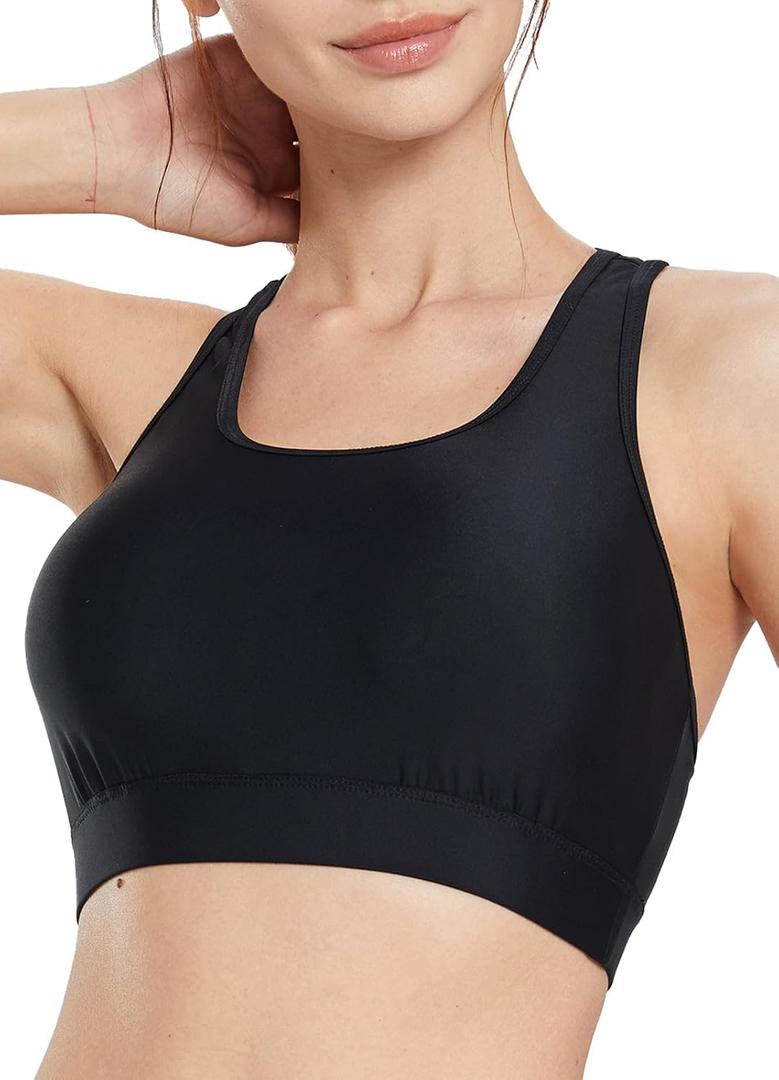 baleaf Women's UPF 50+ Swim Bra Modest Bikini Top Quick Dry Workout Sport Bra Under Rash Guard (32, Black)
