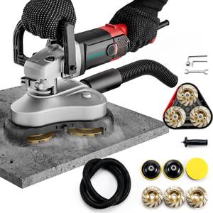 4" 3-Head Concrete Grinder, 2200W Electric Concrete Floor Grinder with 6-Speed Control, Diamond Grinding Machine for Concrete, Marble, Granite, Cement Floor Wall Ceiling Polishing (Red)