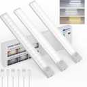Under Cabinet Lighting 12 Inches Rechargeable Motion Sensor Light Indoor, 3 Color Dimmable Closet Light Battery Operated, USB Stick on LED Magnetic Under Counter Lights for Kitchen Stair, 3Packs