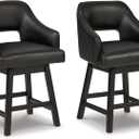Signature Design by Ashley 25" Tallenger Modern Upholstered Swivel Counter Height Barstool, Set of 2, Black & Dark Brown
