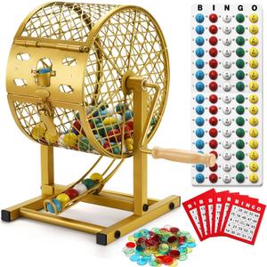 AugFir 12.6" Tall Bingo Game Sets with Steel Cage, Professional Bingo Game for Adults Includes Colorful Chips, 30 Cards and 75 Balls, Great for Fun Family, Large Groups, Parties