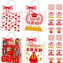 Kolldenn 48 Pcs Graduation Gift Bag Bulk 2026 Congrats Grad Clear Goodies Bags with Handle Reusable Treats Tote Bag for Students High School College Graduates End of School Year Class Party(Red)