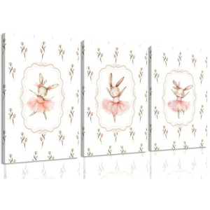 Vintage Woodland Animals Nursery Canvas Wall Art Cute Bunny Bear Deer Picture Wall Decor Country Poster Painting Print Neutral Artwork for Girls Room Kids Room Baby 12x16"