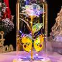 Gifts for Women Mom Birthday Gifts, Galaxy Glass Rose Forever Preserved Flowers for Delivery Prime Light Up Rose in Glass Dome with Butterfly Valentines day Rose Gifts for Her Wife Daughter Girlfriend