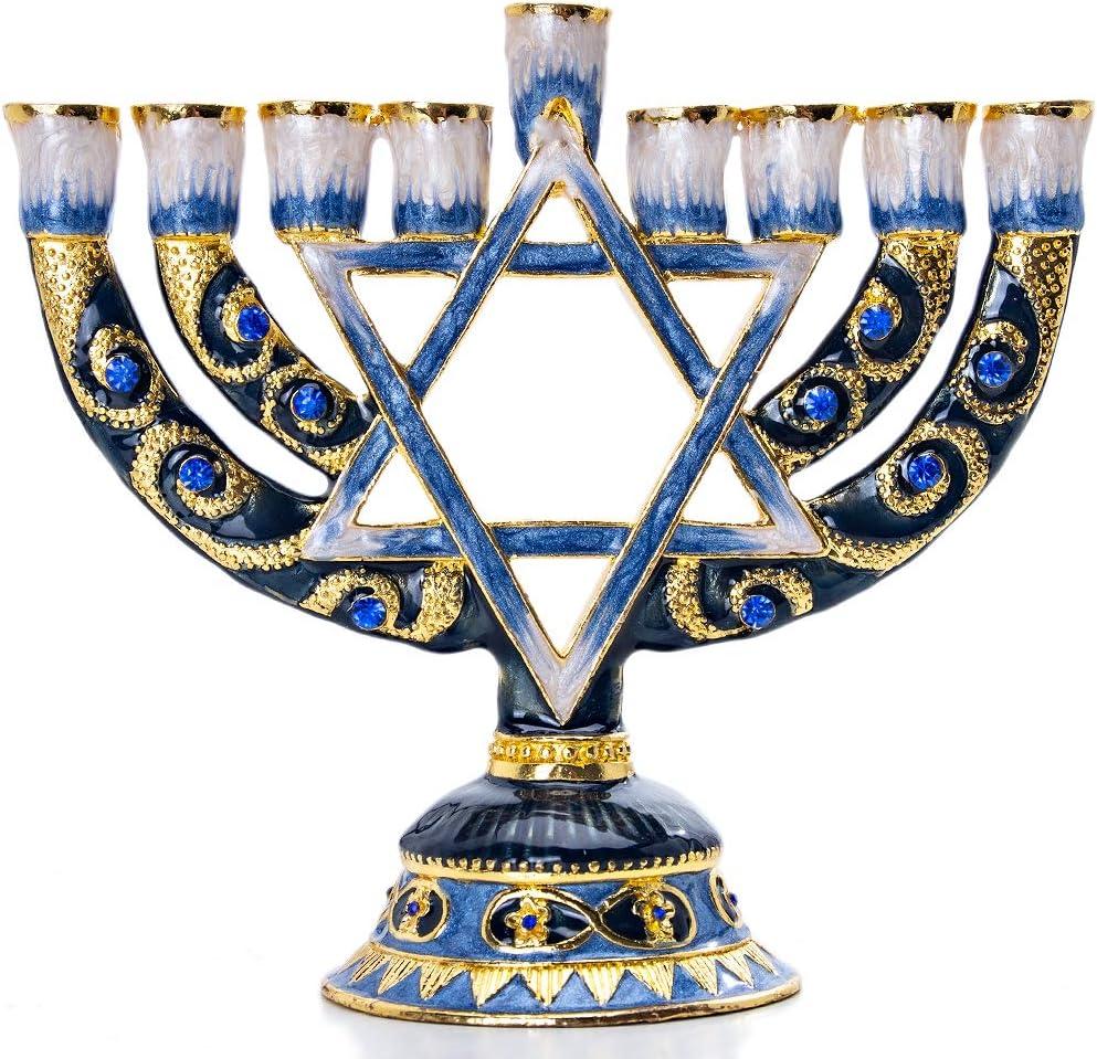 Menorah 9 Branch Menorahs for Chanukah Blue Candlesticks for Hanukkah Menorah Jewish Candle Holder Shabbat (N10)