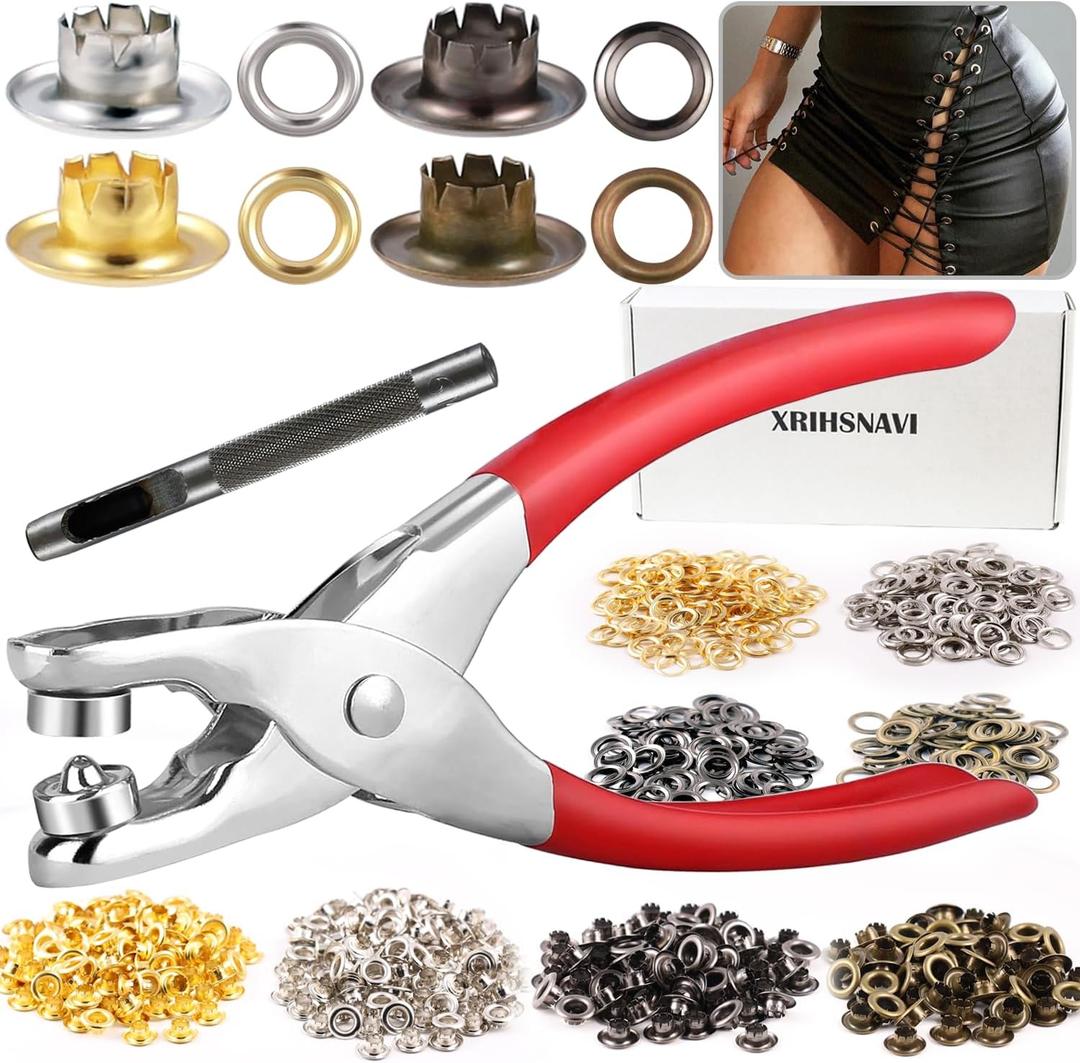 Grommet Tool Kit, 1/4 Inch Grommet Kit, 1603 PCS Silver Gold Bronze Gun Color Eyelet Tool Kit with Handhold Eyelet Punch Pliers, Hole Punch, Transparent Storage Box, User Manual for DIY Fabric