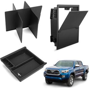 Armrest Dividers Storage Box and Center Console Organizer Tray for Toyota Tacoma 2016-2020 2021 2022 2023 3rd Gen Tacoma Secondary Accessories (3 PCS)