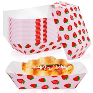 30 Pcs Strawberry Paper Plates Disposable Waterproof Food Bowl Tray 1 lb Berry Plates Bulk for Strawberry Themed Shortcake Berry First Birthday Party Supplies Favors Decoration