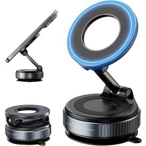 720Rotatable Vacuum Magnetic Phone Stand, Vacuum Magnetic Phone Holder Foldable&Adjustable, Suction Cup Phone Mount for Car/Gym/Mirror/Shower/Smooth Surface, Compatible iPhone 16 15 14 13 12 &Android (Black)