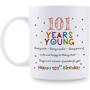 aiyaya 101st Birthday Gifts for Women Men - 101 Years Young Birthday Mug - 101st Birthday Gifts for Grandma Grandpa Mom Dad Friend Sister Brother Uncle Aunt Coworker - 11oz Coffee Mug