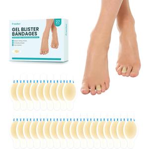 Hydrocolloid Gel Blister Bandages Pads - Promifun Blister Cushions - Water Resistant Hydrocolloid Bandage for Foot, Toe, Heel - Gel Blister Bandages for Prevention & Recovery (27 ct, Toe Pack)