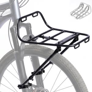 Bike Front Rack - Front Bicycle Cargo Rack with Support Struts & Adjustable Straps - Aluminium Front Cargo Pizza Rack, Stable & No Rattle, Universal Fit for Mountain, Gravel & Touring Bikes