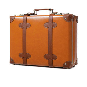 urecity Vintage and Cute Carry-on Overnight Case Non-wheeled Mini Leather Trunk Suitcase with Shoulder Strap, Brown ,19"
