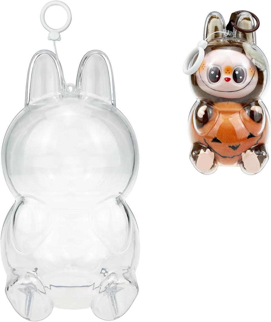 Case for LABUBU Happy Halloween Party Series Sitting Pumpkin, Display Box Hard Case Accessories Cover with Silicone Strap White - Pumkin, Clear