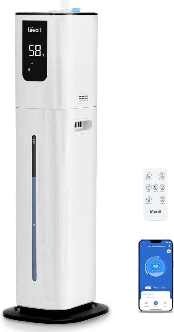 LEVOIT OasisMist 1000S (10L) Smart Humidifier for Home Large Room Bedroom, Last 100 Hours Suitable for Indoor Plant, Cover up to 600ft, Easy Top Fill, Remoter & Voice Control, Auto Mode, Quiet, White