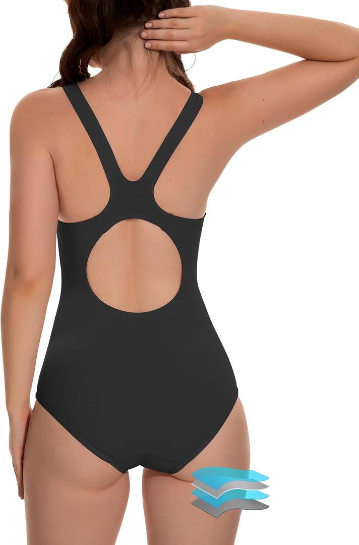 Beautikini Period Swimwear One Piece Racerback Training Bathing Suit Women Period Swimsuits for Teen Girls Ages 11-14(Black X-Small)