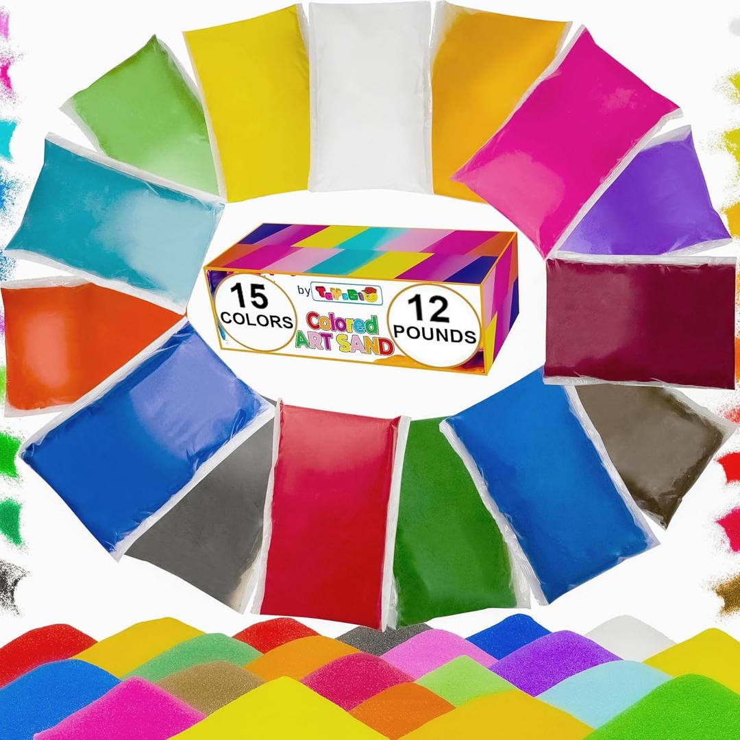 Colored Sand for Sand Art [15 Colors: 12 lbs], Colored Sands Bulk, Delightful Sands Art Fun for Crafts, Parties, Children, Nice Colorful Fun Sandy Crafts for Kids Age 3+, Non-Toxic, 15 Bags