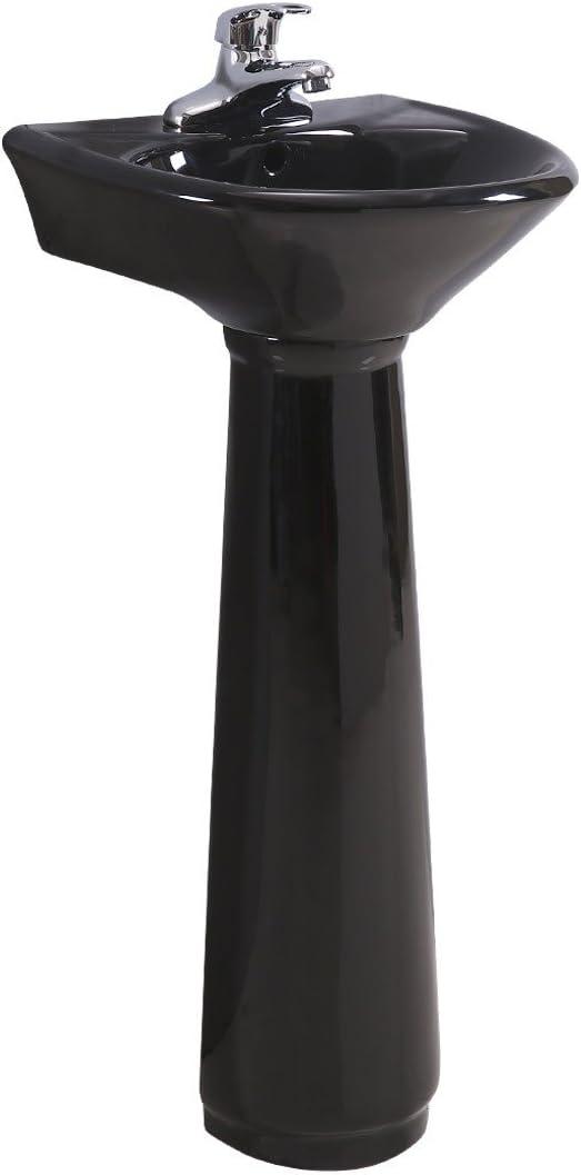 Renovators Supply Manufacturing Ondine 16" W x 34" H x 14.5" Proj. Glossy Black Pedestal Sink, Vitreous China, with Overflow and 4 in. Centerset Faucet Holes, Small