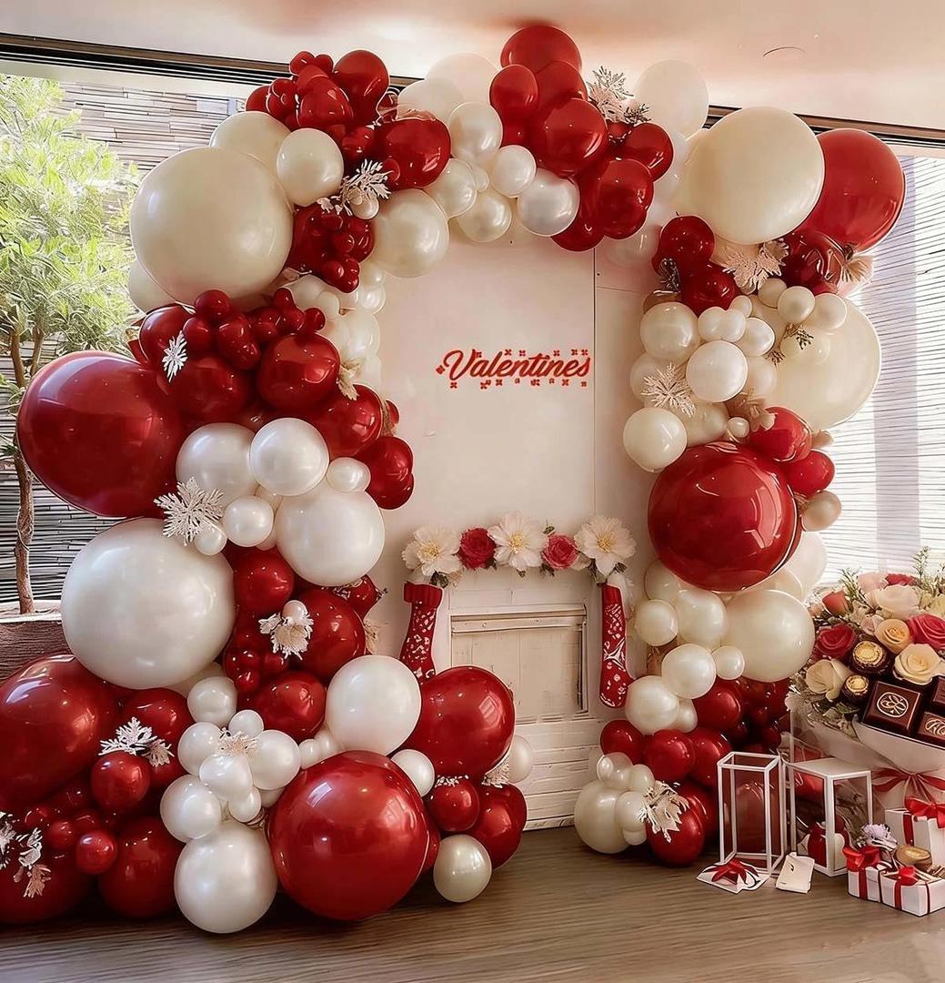 Red White Balloon Garland Dark Red Double Stuffed Balloons Arch Kit Set For Birthday Mothers Day Valentine Engagement Anniversary Bridal Shower Party Decorations