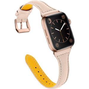 OULUCCI Leather Bands Compatible Apple Watch Bands For Women 38mm 40mm 41mm 42mm 44mm 45mm 46mm 49mm, Top Grain Leather Band Replacement Strap for iWatch Ultra SE SE2 Series 11 10 9 8 7 6 5 4 3 2 1 (Beige/Gold)
