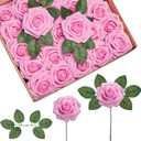 InnoGear Artificial Flowers, 50 Pcs Pink Foam Fake Roses Bulk with Stems for Decoration DIY Wedding Bouquets Centerpieces Bridal Shower Party Valentines Christmas Tree