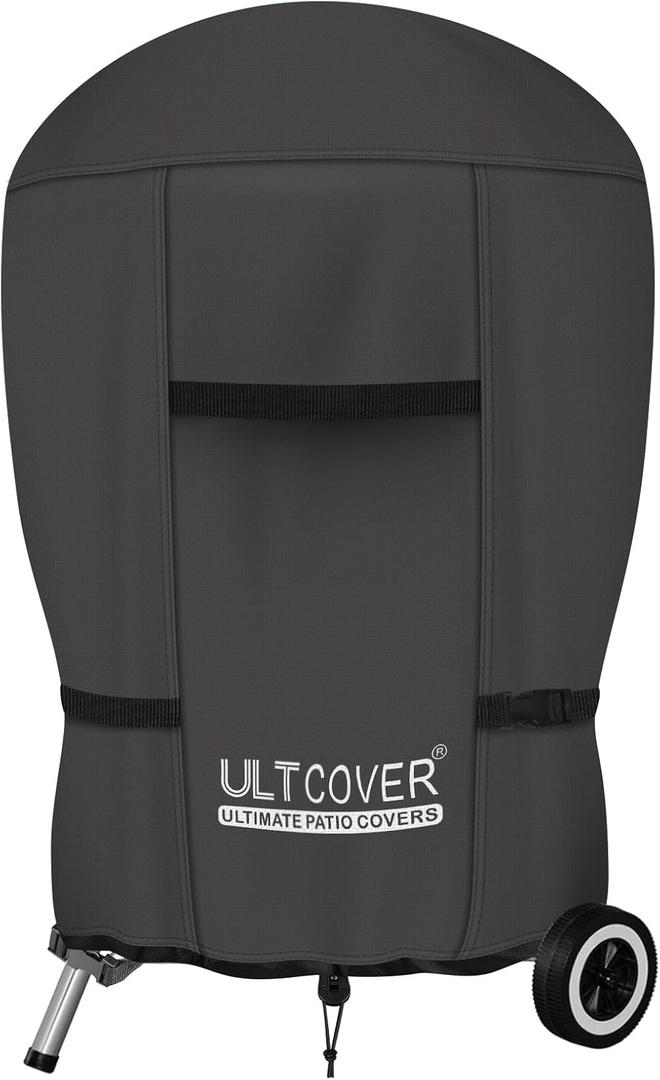 ULTCOVER Outdoor Waterproof Charcoal Kettle Grill Cover for Most 26 inch Round Smoker Size Up to 33 Dia x 38 H, Black