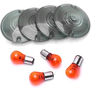 4 Pcs 3 1/4" Touring OEM Flat Black Smoked Turn Signal Lenses+Amber Bulbs for Harley Davidson Electra Glides Road King