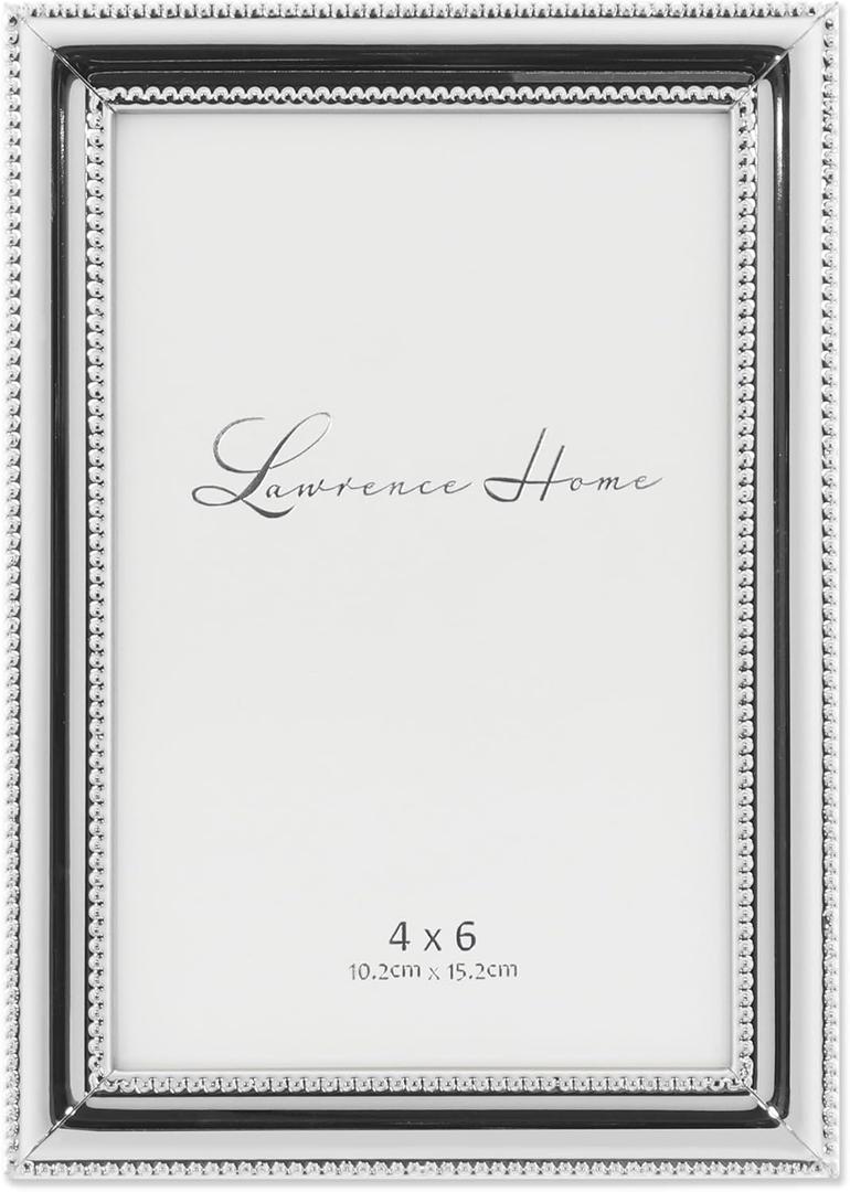 Lawrence Frames 510746 4x6 Metal Picture Frame Silver-Plate with Delicate Beading Lawrence Frames 510746 4x6 Metal Picture Frame Silver-Plate with Delicate Beading