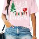 Womens Christmas Shirts Just A Girl Who Loves Christmas T-Shirt Xmas Tree Tee Tops M, Pink