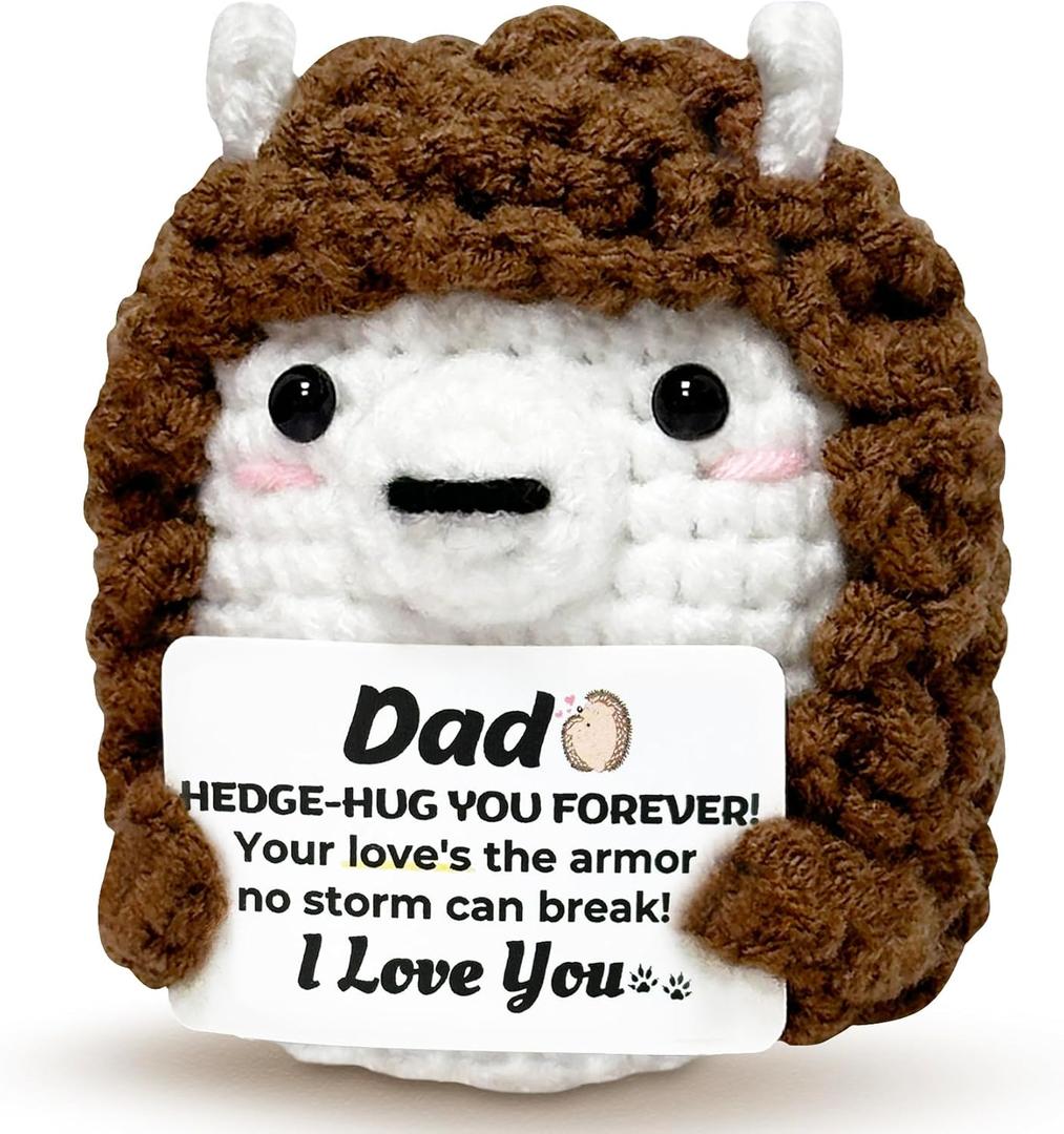 2 x Valentines Day Birthday Dad Gifts from Daughter Son Wife for Dads Fathers Men Present, I Love You Dad Gift for Daddy Papa Bonus Step Father, Crochet Hedgehog Gift Ideas
