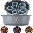 Stainless Steel Slow Feeder Dog Bowl, Bestalk 2-in-1 Metal Dog Bowls with Silicone Slow Feeder Insert for Small, Medium, Large Dogs(Grey,2 Cups)